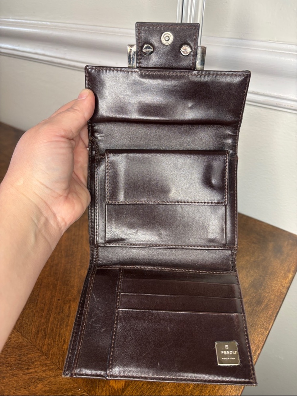 Fendi Brown Zucca Canvas Compact Bifold Wallet with Silver FF Buckle W/COA - Picture 10 of 16